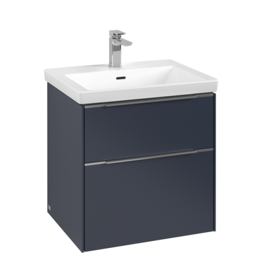 Dulap baza suspendat Villeroy & Boch Subway 3.0 572x576x478 mm cu doua sertare  Marine Blue  maner aluminiu