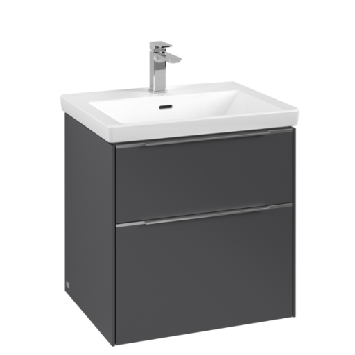Dulap baza suspendat Villeroy & Boch Subway 3.0 572x576x478 mm cu doua sertare  Graphite  maner aluminiu