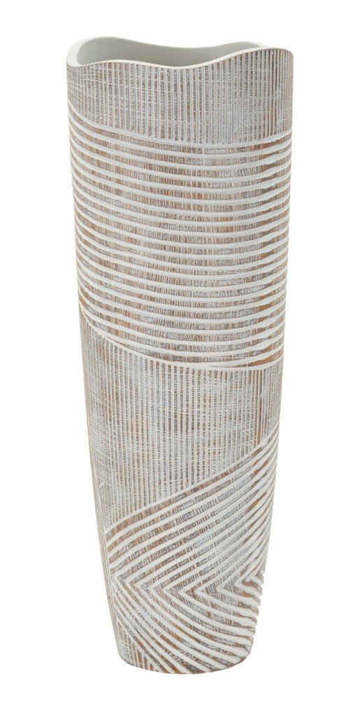 Vaza decorativa Wood Effect, Mauro Ferretti, 19x19x55 cm, polirasina, alb antic