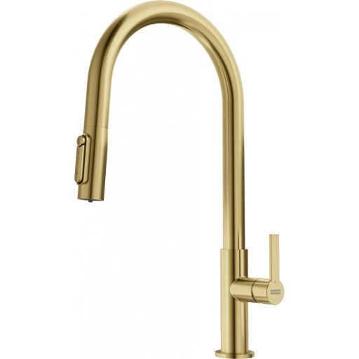 Baterie bucatarie 3 cai Franke Maris Clear Water cu dus extractibil Gold