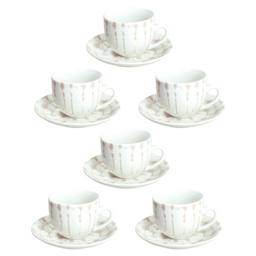 Set 6 cesti de ceai cu farfurie Madison Mallorca, Tognana, 200 ml, portelan, alb/bej
