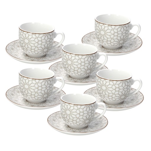 Set 6 cesti de ceai cu farfurie Madison Habana, Tognana, 250 ml, portelan, multicolor