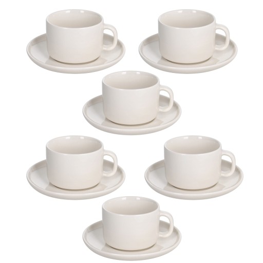 Set 6 cesti de ceai cu farfurie Edge, Tognana, 220 ml, New Bone China, bej