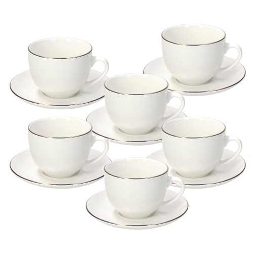 Set 6 cesti de ceai cu farfurie Madison Fascetta Oro, Tognana, 260 ml, portelan, alb/auriu
