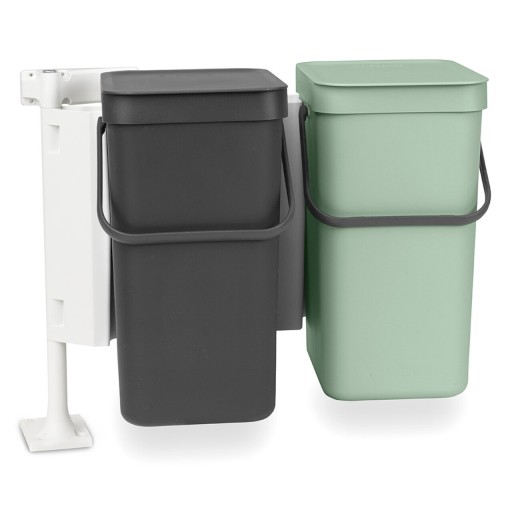 Cos de gunoi incorporat, Brabantia, Sort&amp;Go, 2x12 L, 35x52x43 cm, polipropilena, gri inchis/verde jad