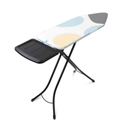 Masa de calcat, Brabantia C, PerfectFlow Spring Bubbles, 124x45 cm, 7 pozitii de reglare, cu suport statie de calcat, otel/bumbac