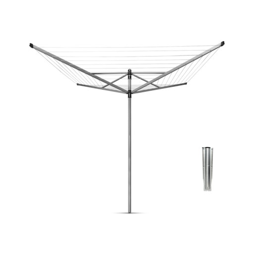 Uscator de rufe rotativ cu 4 brate + cu suport fixare pamant, Brabantia, Lift-O-Matic, 50 m capacitate de uscare, otel, gri metalizat