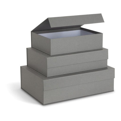 Cutii de depozitare gri 3 buc. din carton cu capac, decorative 42,5x29,5x13 cm Kian Paper Laminate – Bigso