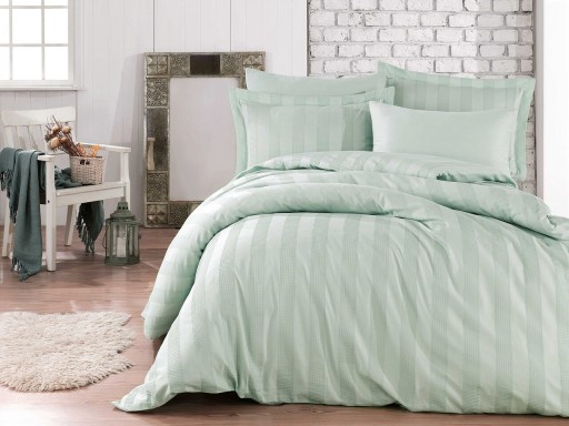 Lenjerie de pat dubla Exclusive Satin 6 piese, Wafel - Sea Green, Hobby, Bumbac Satinat