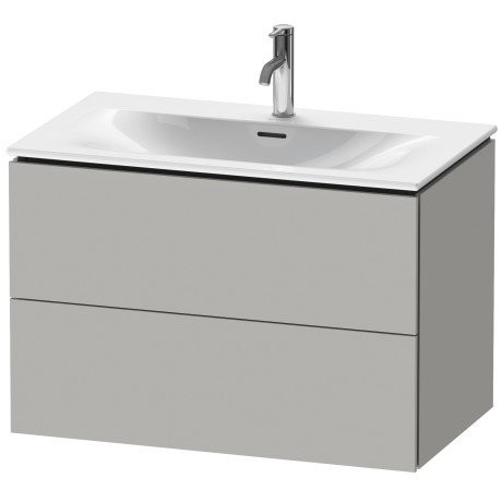 Set mobilier Duravit L-Cube cu dulap baza cu doua sertare  gri ciment mat + lavoar Viu 83x49cm  ventil push-open cu capac ceramic  finisaj suplimentar