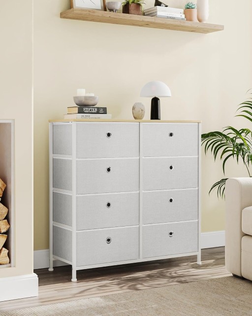 Comoda cu 8 sertare textile, Songmics, 80x30x81.5 cm,  MDF/material netesut, maro/negru