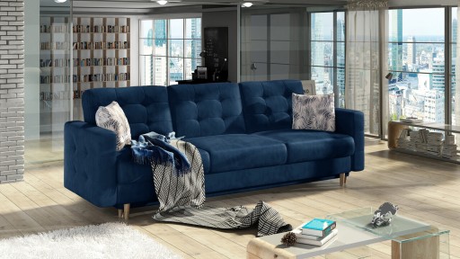 Canapea extensibila 3 locuri ELTAP, Ask14, Asgard, 233x92x93 cm, lemn/poliester, albastru inchis