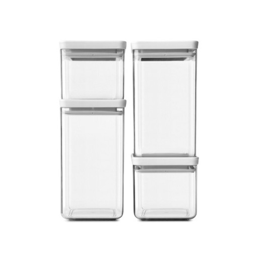 Set 4 recipiente depozitare, Brabantia, Tasty+, 2х700 ml, 2x1.6 L, plastic, gri deschis