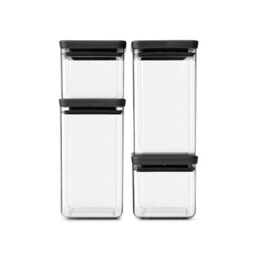 Set 4 recipiente depozitare, Brabantia, Tasty+, 2х700 ml, 2x1.6 L, plastic, gri inchis