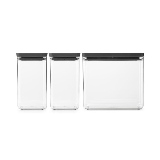 Set 3 recipiente depozitare, Brabantia, Tasty+, 2x1.6 L, 1x3.5 L, plastic, gri inchis
