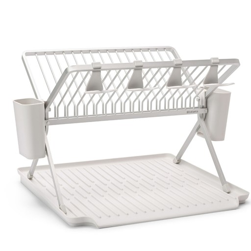 Scurgator de vase cu suport tacamuri, pliabil, Brabantia, SinkSide, 51x42x33 cm, aluminiu, gri deschis