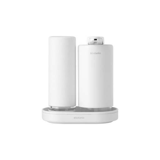 Set dozator sapun / detergent lichid 2 piese, Brabantia, SinkStyle Mineral, 14x9.5x15.7 cm, 220 ml, otel, alb