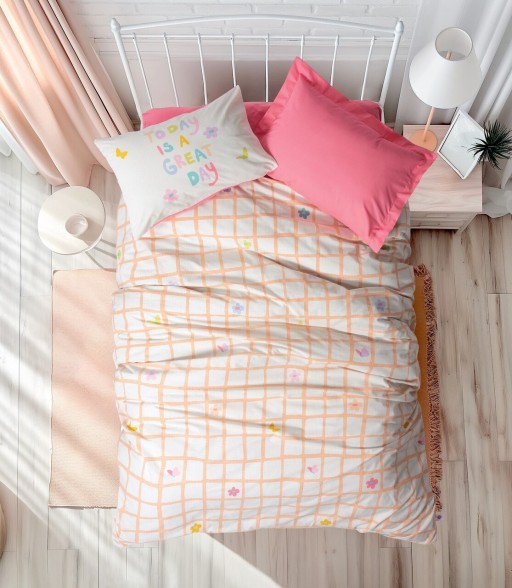 Lenjerie de pat pentru o persoana Young, Jours - Pink, Cotton Box, Bumbac Ranforce