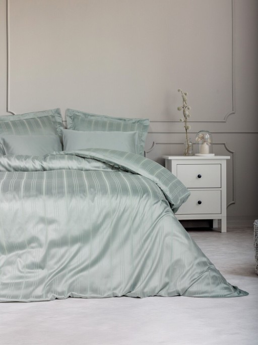 Set cuvertura matlasata dubla Bamboo, Bamboo Stripe - Mint, Cotton Box, 60% bumbac satinat/40% bambus