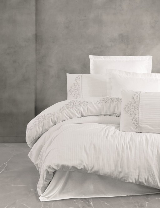 Lenjerie de pat dubla, Genny - White, Cotton Box, Bumbac Satinat