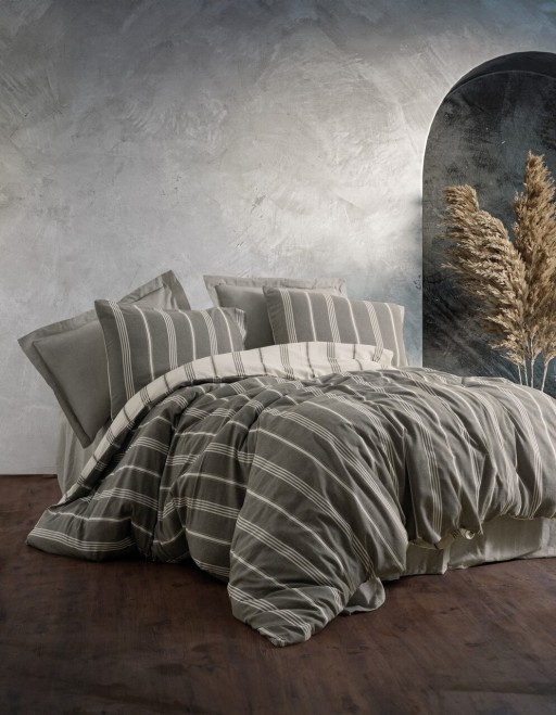 Lenjerie de pat dubla, L&#039;essentiel Maison, Jamira, Kaki