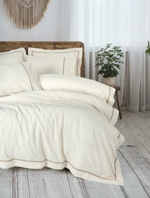 Lenjerie de pat dubla, Banded - Brown, Cotton Box, 85% bumbac / 15% in