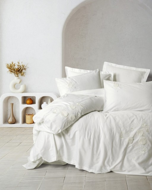 Lenjerie de pat dubla, L&#039;essentiel Maison, Gembira, Alb