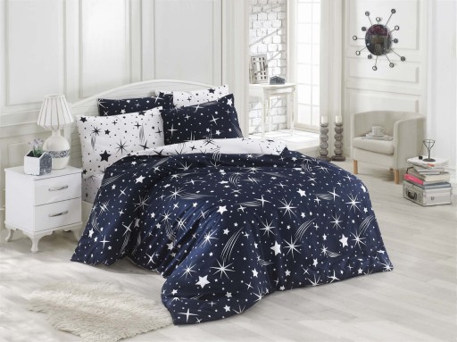 Lenjerie de pat pentru o persoana, Halley - Dark Blue, EnLora Home, 65% bumbac/35% poliester