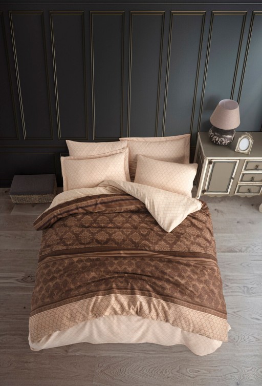 Lenjerie de pat dubla, Creative - Brown, EnLora Home, 65% bumbac/35% poliester