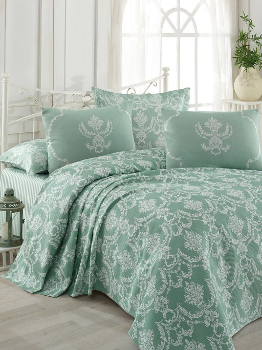 Set cuvertura pique dubla, L&#039;essentiel Maison, Pure, Sea Green / White