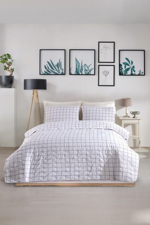 Set cuvertura de pat dubla 3 piese, Artus - Grey, Eponj Home, 65% bumbac/35% poliester