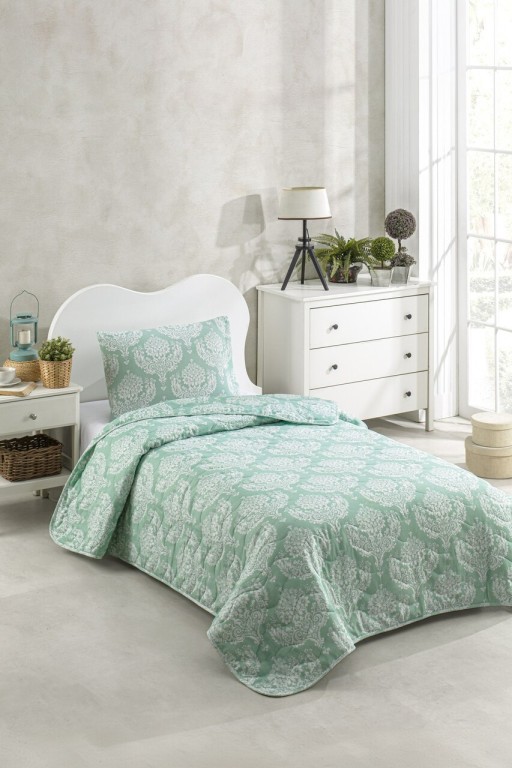 Set cuvertura Single 160x220 cm, 2 piese, Post - Water Green, Eponj Home, 65% bumbac/35% poliester