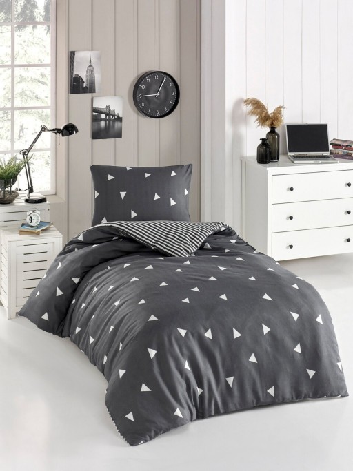 Lenjerie de pat pentru o persoana 2 piese, Üçgen - Grey, Eponj Home, 65% bumbac/35% poliester