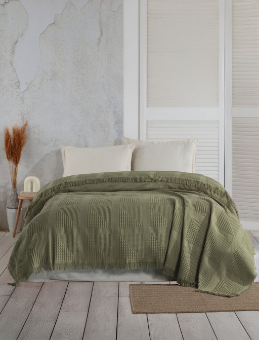 Cuvertura matlasata dubla, Sirius - Khaki, Şaheser, Bumbac