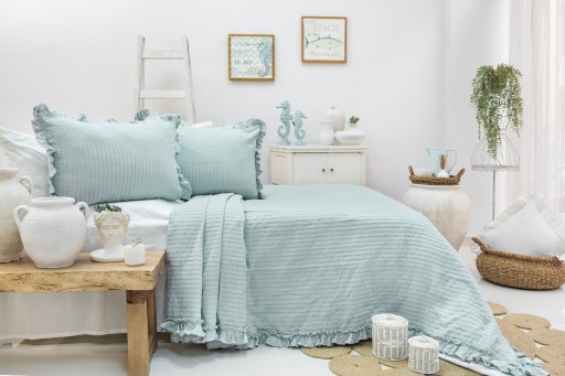 Set cuvertura pique dubla, Martha - Mint, Şaheser, Bumbac