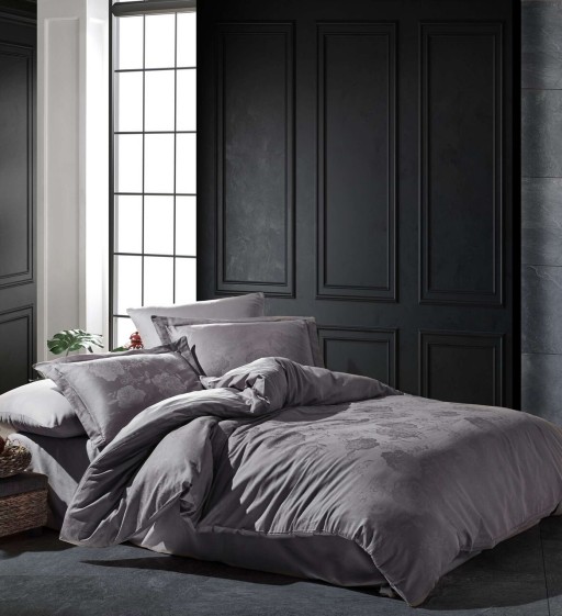 Lenjerie de pat dubla, Talia - Dark Grey, Şaheser, Bumbac Satinat