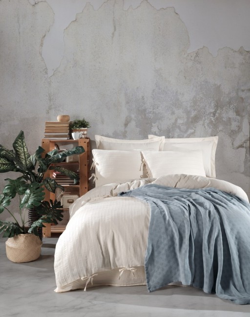 Lenjerie de pat dubla, L&#039;essentiel Maison, Dante, Mentă / Cremă