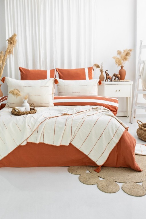 Set cuvertura de pat dubla 3 piese, L&#039;essentiel Maison, Eva, Caramiziu