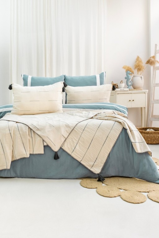 Set cuvertura de pat dubla 3 piese, L&#039;essentiel Maison, Eva, Albastru