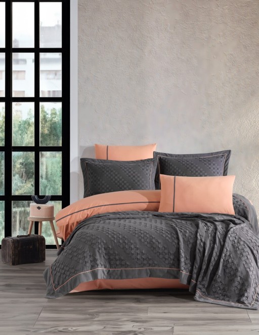 Set cuvertura de pat dubla 3 piese, L&#039;essentiel Maison, Helen, Antracit