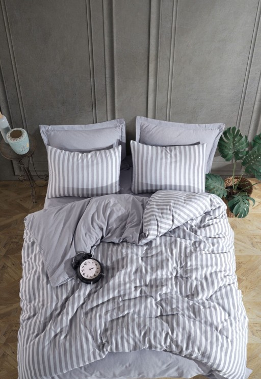 Lenjerie de pat dubla, Road Potlu - Light Grey, EnLora Home, Bumbac;Poliester