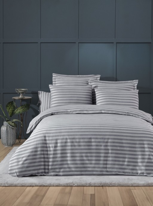 Lenjerie de pat dubla, Water Yollu Saten - Light Grey, EnLora Home, Bumbac;Poliester