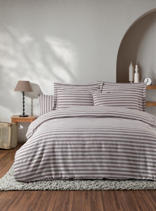 Lenjerie de pat dubla, Water Yollu Saten - Brown, EnLora Home, Bumbac;Poliester