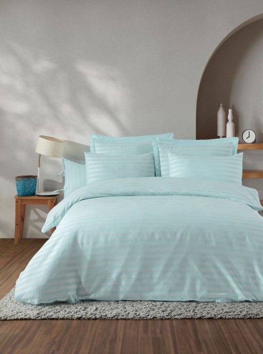 Lenjerie de pat dubla, Water Yollu Saten - Mint, EnLora Home, Bumbac;Poliester