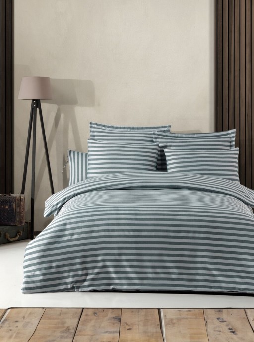 Lenjerie de pat dubla, Water Yollu Saten - Green, EnLora Home, Bumbac;Poliester
