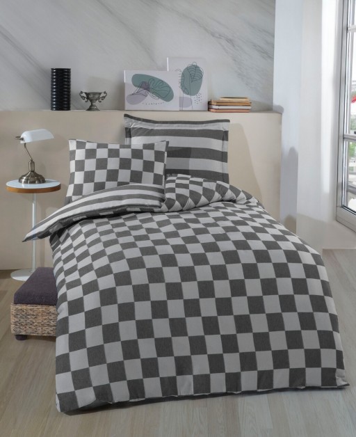 Lenjerie de pat pentru o persoana 2 piese, Kareli Saten - Black, EnLora Home, Bumbac;Poliester