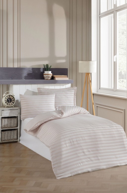 Lenjerie de pat pentru o persoana 2 piese, Water Yollu Saten - Beige, EnLora Home, Bumbac;Poliester