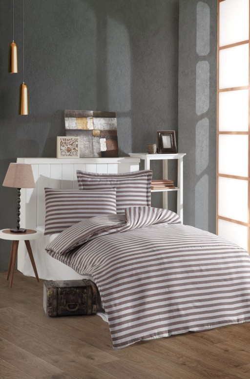 Lenjerie de pat pentru o persoana 2 piese, Water Yollu Saten - Brown, EnLora Home, Bumbac;Poliester