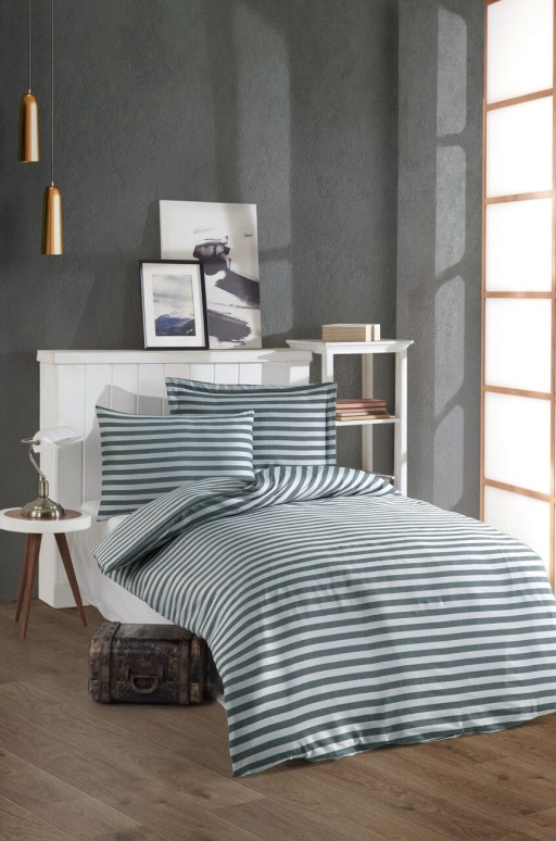 Lenjerie de pat pentru o persoana 2 piese, Water Yollu Saten - Green, EnLora Home, Bumbac;Poliester