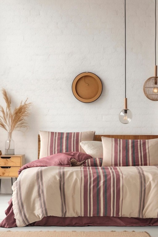 Lenjerie de pat dubla, L&#039;essentiel Maison, Rome, Bumbac;Poliester, Roșu Claret / Bej